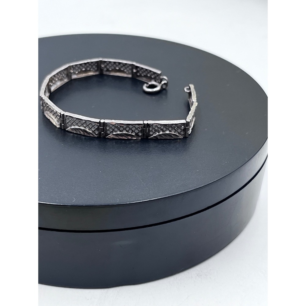 Vintage 925 Sterling Art Deco Panel Link Filigree Bracelet - Picture 3 of 15
